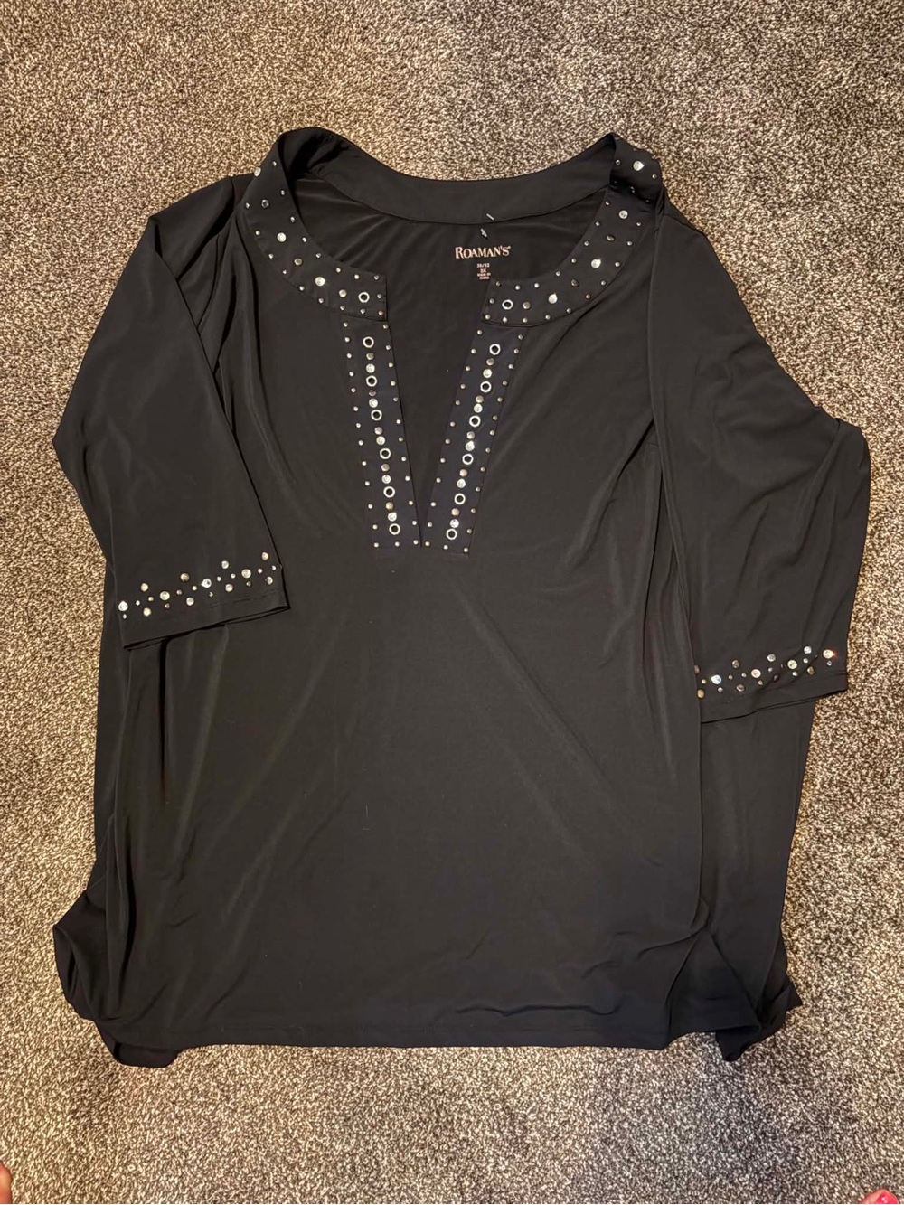 Roaman's Black V-Neck Tunic with Stud Accents